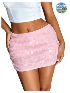 Sparkly Sequin Mini Skirt Low Rise Glitter Rave with Shorts